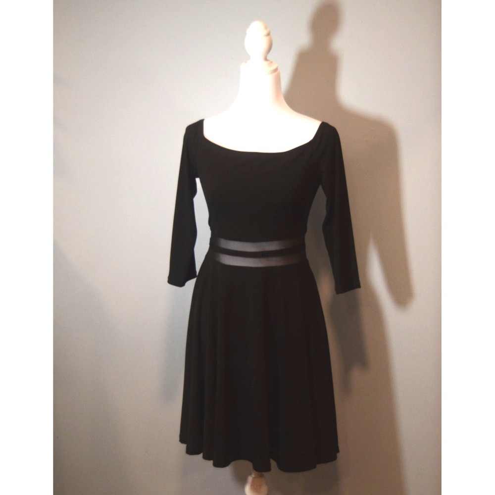 City Triangles Size 5 Black Knit Illusion Waist Fit/Flare Little Black Dress